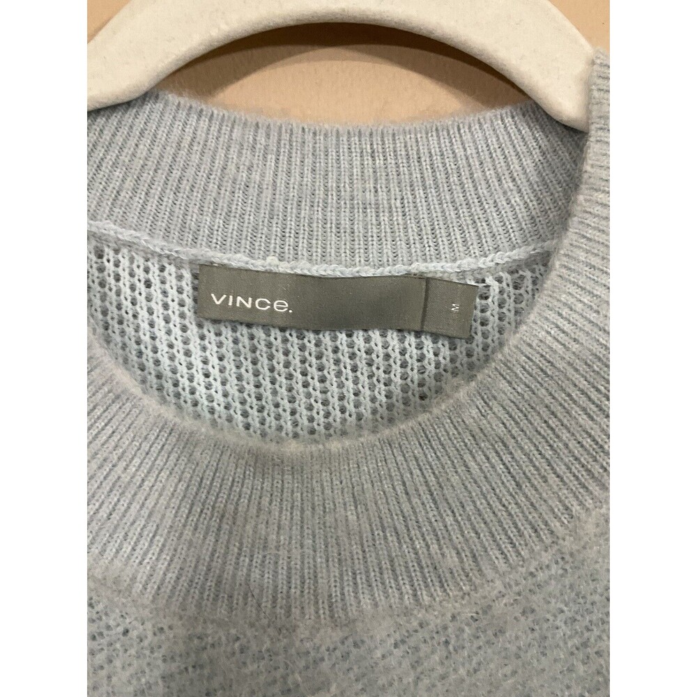 Vince Womens Alpaca Mohair Blend Fuzzy Sweater M Blue Preppy Minimalist *FLAW* - Picture 3 of 6